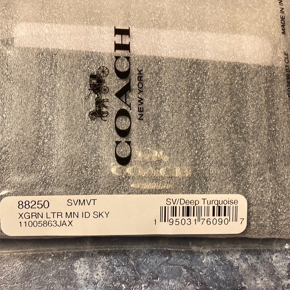 Coach mini skinny Id case. Silver/Deep turquoise. New/tags - Picture 5 of 5